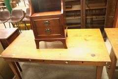 Vintage Farmhouse Pine Harvest Table with Drawers