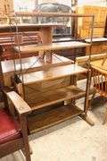 Antique Golden Oak and Metal Factory Shelving Rack