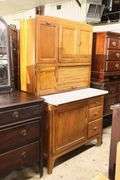 Hoosier Type Stained Kitchen Cabinet with Porcelain Top, Missing Pull on Door
