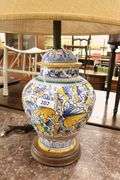 Pair Italian Maiolica Jars Mounted as Lamps, As-Is