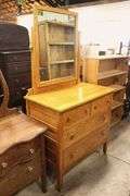 Antique Golden Oak Dresser with Mirror