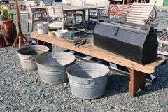 *NO STORAGE* Galvanized Wash Tubs, Farmhouse Bench, Etc.