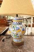 Pair Italian Maiolica Jars Mounted as Lamps, As-Is