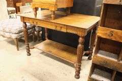 Antique Golden Oak Library Table Desk, Marks on Top