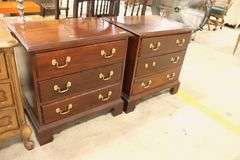 Pair Davis Furniture Mahogany Nightstands, Finish Wear, One Pull Missing