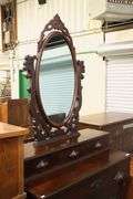 Empire Walnut Chest of Drawers with Mirror and Ripple Molding, Veneer Chips
