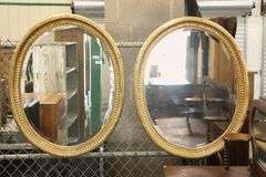 Pair Quality Italian Carved Giltwood Oval Mirrors