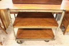 Antique Industrial Pine and Metal Factory Work Cart, Perfect For a Kitchen Island