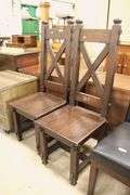 Pair Spanish Colonial Style Oak Hall Chairs