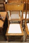 (4) Antique Golden Oak Pressed Back Chairs