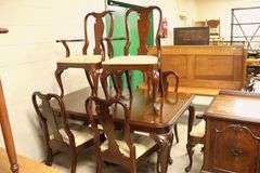 Queen Anne Style Dining Table and Six Chairs