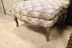 French Provincial Style Upholstered Chair and Ottoman, Fading