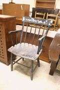 Antique Plank Seat Armchair in Later Paint