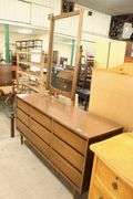 Bassett MCM Walnut and Laminate Nine Drawer Dresser with Mirror