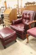 Vintage Maroon Chair and Ottoman