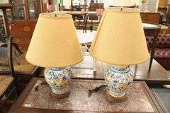 Pair Italian Maiolica Jars Mounted as Lamps, As-Is
