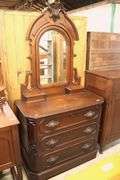 Victorian Carved Walnut Dresser with Mirror