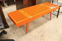 MCM Orange Slat Bench, Minor Wear