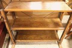 Antique Golden Oak and Metal Factory Shelving Rack