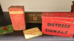 Lot of Vintage Cigarette Tins, 1st Aid Box, Ammo Cans Etc.