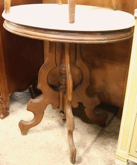 Victorian Marble Top Walnut Parlor Table