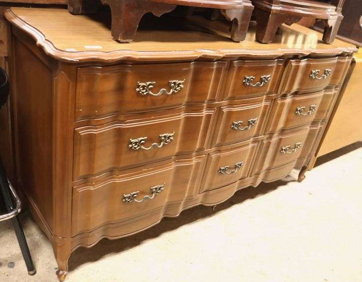 MCM French Provincial Style Cherry Nine Drawer Dresser