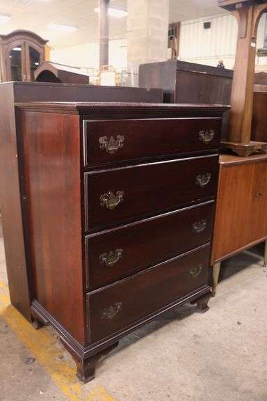 Colonial Revival Solid Mahogany Chest, Marks on Top