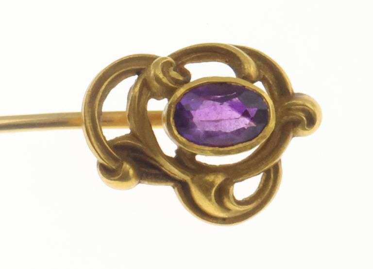 14k Gold Vintage Art Nouveau Amethyst Stick Pin 1.5g