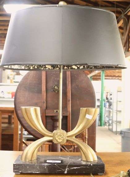 Art Deco Style Brass and Marble Table Lamp, As-Is