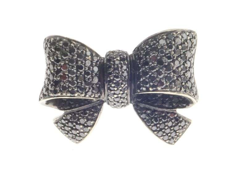 14k Gold Multi Black Diamond Bow Ring 20.6g
