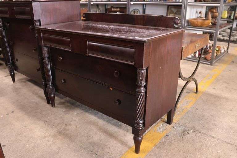 Widdicomb Grand Rapids Empire Style Solid Mahogany Chest, Marks on Top, Veneer Chips