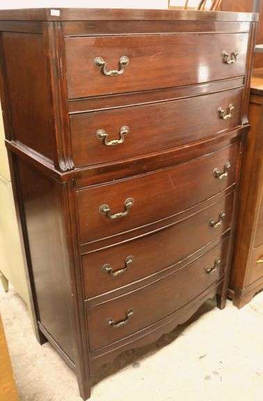 Depression Era Mahogany Five Drawer Chest