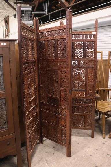 Anglo-Indian Carved Teak Dressing Screen