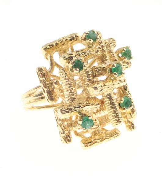 14k Gold Abstract Natural Emerald Ring 13.1g