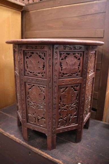 Anglo-Indian Carved and Inlaid Tabouret Table, Minor Losses