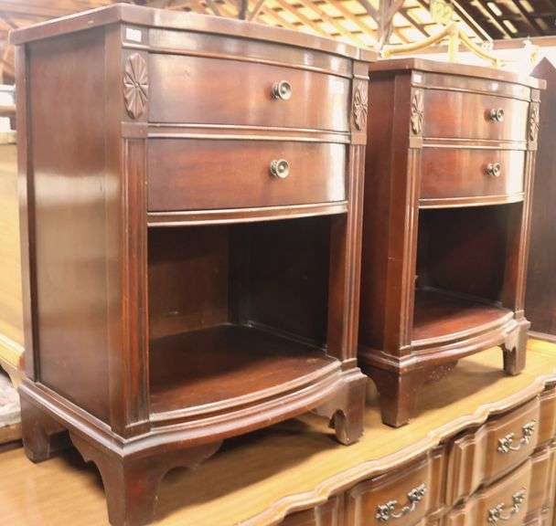 Depression Era Mahogany Nightstands, Minor Chips and Wear