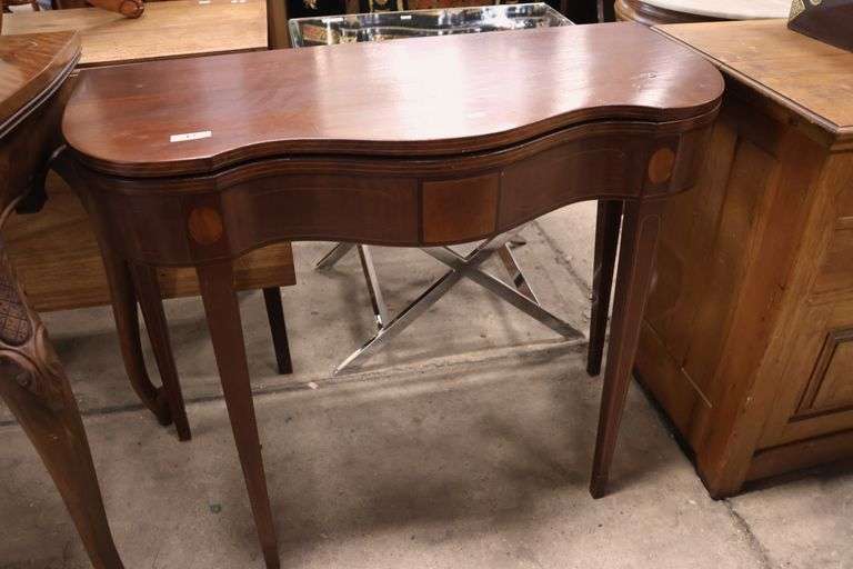 Colonial Revival Hepplewhite Style Inlaid Mahogany Game Table