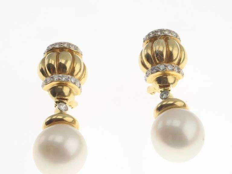 18k Gold Day & Night Removable Pearl & Diamond Omega Back Earrings 19.6g