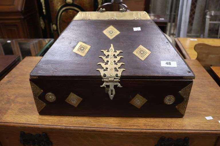 Ethnographic Brass Applique Hardwood Trunk