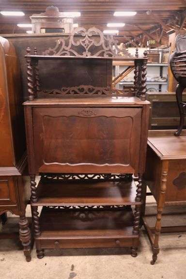 Early Victorian Walnut Ladies' Drop Front Writing Desk, As-Is