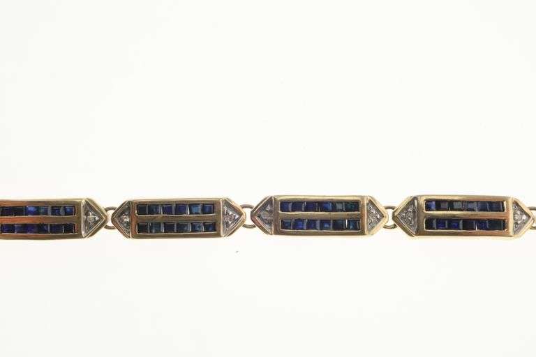14k Gold Natural Sapphire & Diamond Link Bracelet 16.0g