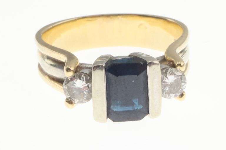 14k Gold Natural Sapphire & 0.40 ct Diamond Ring 6.2g