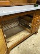 Hoosier Type Stained Kitchen Cabinet with Porcelain Top, Missing Pull on Door