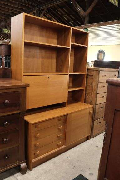 Danish MCM Teak Two Piece Bookcase with Desk Compartment