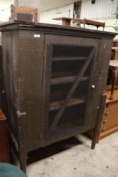 Antique Southern Painted Screen Door Pie Safe