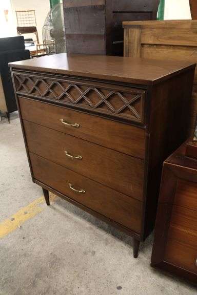 Bassett MCM Walnut Four Drawer Chest with Laminate Top