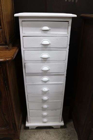 Antique Ten-Drawer Flat File Cabinet in Recent White Paint