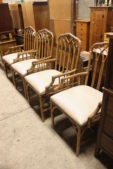 (4) MCM Bamboo Rattan Armchairs