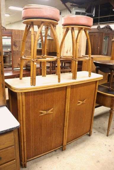 Heywood Wakefield MCM Bar and Two Stools