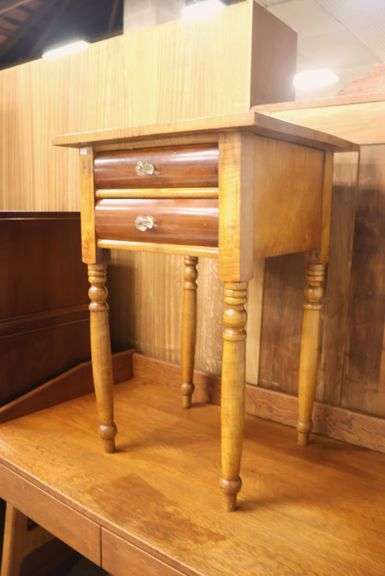 Sheraton Tiger Maple and Cherry Two Drawer Stand, Imperfections